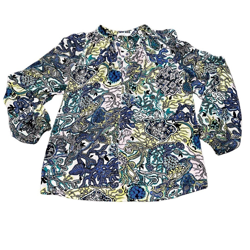 A.L.C. Multicolor Paisley Printed Blouse — Navy, Teal, Yellow, White